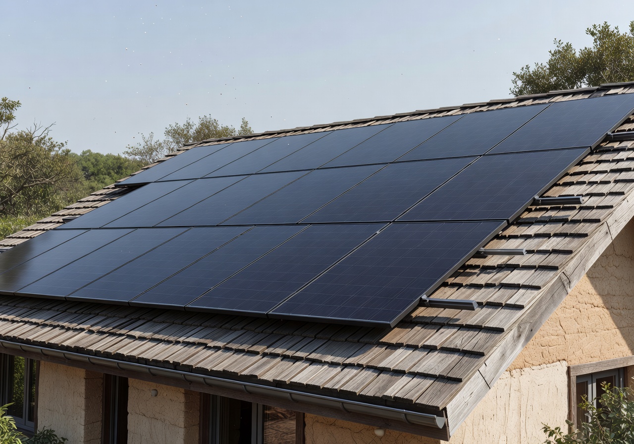 Solar panels on sustainable home roof